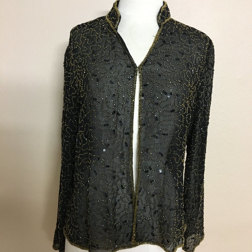 JMD Vintage Sheer Blouse Outer Jacket Beaded